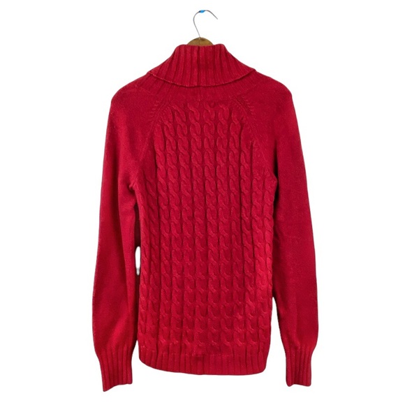 Banana Republic Wool Cashmere Blend Cable Knit Mixed Knit Cowl Neck Red Sweater - Picture 16 of 16